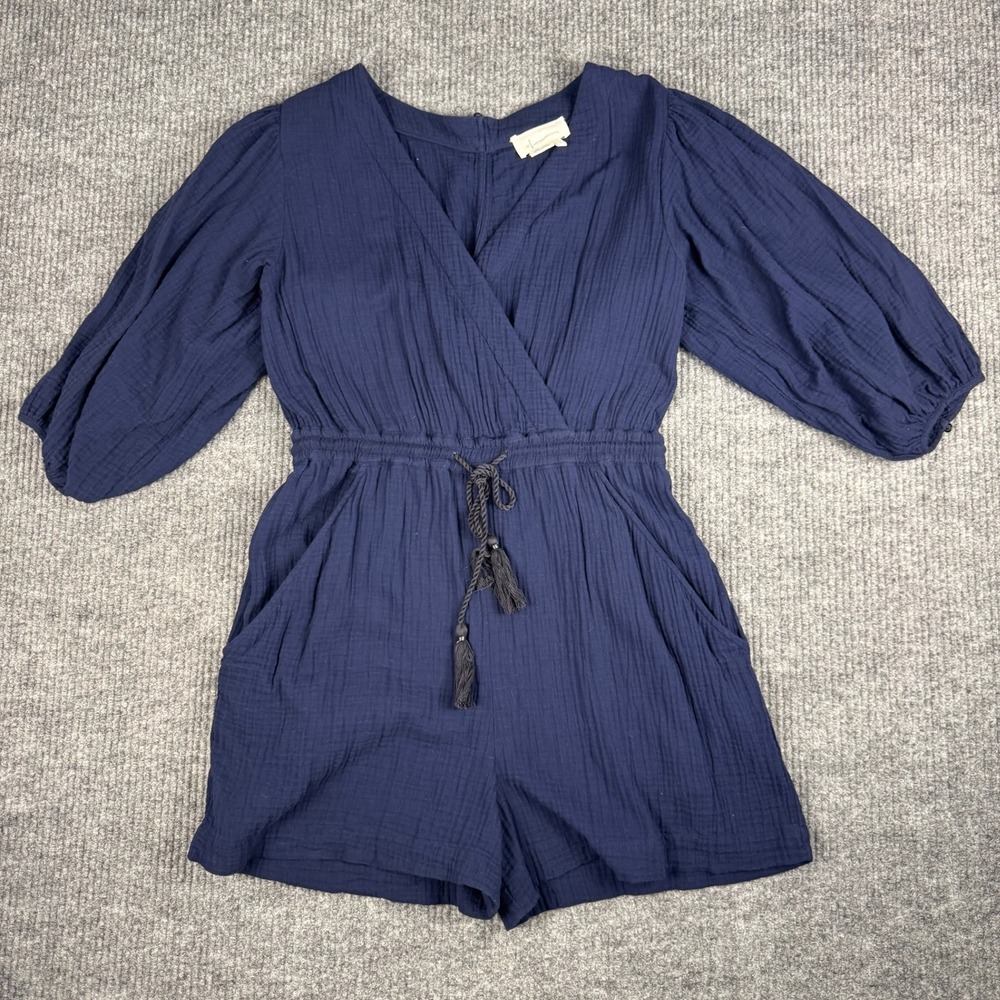 Anthropologie Romper Womens S Blue Cotton Gauze Puff Sleeve Coastal Cowgirl Boho